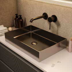 Ceramia Timeless Countertop Basin, Stainless Steel, 55 x 38 x 11 cm, Without Overflow+Drain, Brushed Gunmetal PVD (TMLW-5538BGM)