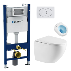 Geberit Duofix Wall-hung WC Pack + Rimless WC Swiss Aqua Technologies + White Delta01 Flush Plate (FusionTQGeb3)