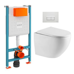 Vitra  V-Fix support frame + SAT rimless WC + SoftClose seat + Plate, Glossy White flush plate (V-FixFusionTQ-1)