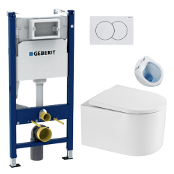 Geberit Duofix Toilet frame + SAT Delano Rimless Toilet + Soft-close Seat + White Flush Plate (DELANOGEB3)