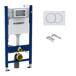 Geberit Duofix Toilet frame + SAT Delano Rimless Toilet + Soft-close Seat + White Flush Plate (DELANOGEB3)