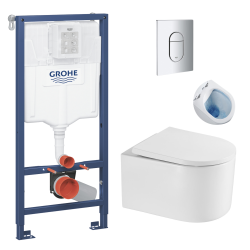 Grohe Rapid SL toilet frame+ Rimless WC SAT Delano + Soft-close Seat + Chrome Flush Plate (ARENADELANO)