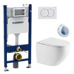 Geberit Duofix Wall-hung Toilet Frame + SAT Fusion Rimless Toilet + Soft-close Seat + White Flush Plate (FUSIONGEB3)