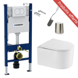 Geberit WC frame + Rimless WC SAT Delano + Soft-close Seat + Flush Plate + Toilet Brush INCLUDED (DELANOGEB3-FLEX1)