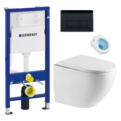 Geberit UP100 wall-mounted pack + SAT rimless WC + SoftClose seat + Delta 50 matt black flush plate (FusionTQGeb10)