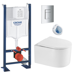 Grohe Rapid SL toilet frame + SAT rimless toilet + SoftClose seat + Chrome flush plate (ProjectDelano-1)