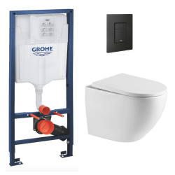 Grohe Rapid SL Support Frame + SAT rimless WC + SoftClose seat + Matt Black Plate (RapidSL-FusionTQ-KF0)