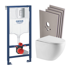 Grohe Rapid SL Pack Support frame + SAT Wall-hung toilet + Chrome plate + Wall cladding set (RSLFUSIONTQ1SB)