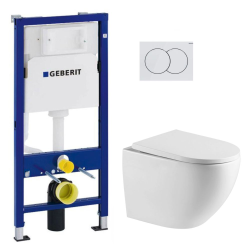 Geberit Duofix UP100 support frame + SAT wall-hung WC + White flush plate (FUSIONTQGEB1)