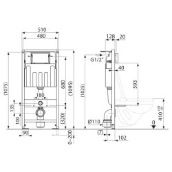 Villeroy & Boch Floor-Wall Mounted Support Frame with White Flush Plate (92122868)