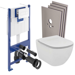 Villeroy & Boch Toilet Pack with Support Frame + Ideal Standard TESI Rimless Bowl + White Flush Plate + Cladding Set (VCNTESI2SB)