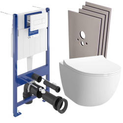 Villeroy & Boch Toilet Support Frame + Vitra Sento Rimless Bowl + White Flush Plate + Cladding Set (ViConnectSento-2-sabo)