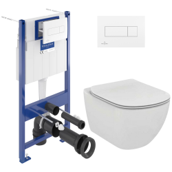 Villeroy & Boch WC Frame + Ideal Standard TESI AquaBlade Rimless bowl , invisible fixings + White flush plate (ViConnectTesi-2)