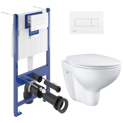 Villeroy & Boch Toilet set support frame + Bau rimless bowl + Toilet seat + White flush plate (ViConnectBauClassic-2)