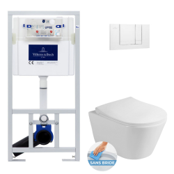 Villeroy & Boch Toilet set Viconnect Frame + Lucco Avva rimless WC + Soft close seat + White flush Plate ViConnectAvva-2