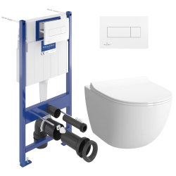 Villeroy & Boch Support frame + Sento SmoothFlush rimless toilet + Softclose seat + White two-touch plate (VICONNECTSENTO-2)