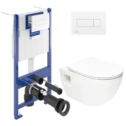 Villeroy & Boch ViConnect Support Frame + SAT Rimless Toilet with Soft-Close Seat + White Flush Plate (ViConnectProject-2)