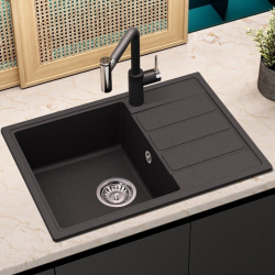 Swiss Aqua Technologies 62x44 cm sink with reversible drainer in Granite, Built-in, black (SATSINKGE2B)