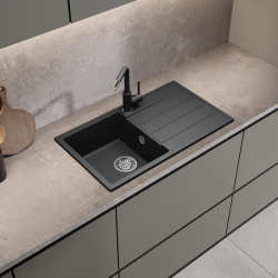 Swiss Aqua Technologies 76x44 cm sink with reversible drainer in Granite, Built-in, black (SATSINKGE3B)