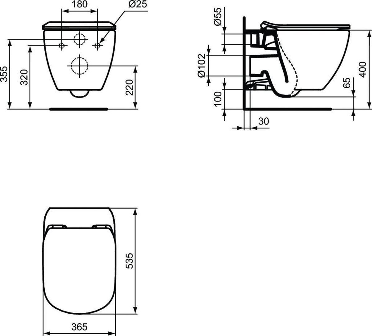 Ideal Standard TESI AquaBlade rimless toilet bowl + ultrathin
