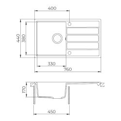 Swiss Aqua Technologies 76x44 cm sink with reversible drainer in Granite, Built-in, white (SATSINKGE3W)
