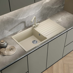 Swiss Aqua Technologies 100x50 cm sink with reversible drainer in Granite, Built-in, white (SATSINKGQK103W)