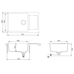  78x50 cm sink with reversible drainer in Granite, Built-in, white (SATSINKGQT105W)