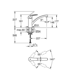 Eurosmart 1/2" single lever sink mixer, chrome (G3328130F)