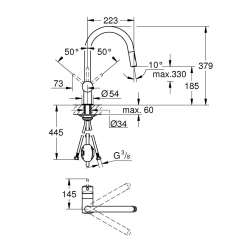 Grohe Minta single-lever sink mixer with 2-jet hand shower, cool sunrise brushed (G32321GN2)