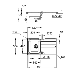 Grohe K500 stainless steel inset sink, stainless steel (G31571SD1)