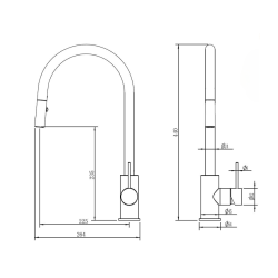  Aurum 44 cm Sink mixer with pull-out 2-jet spray, matt black (SATBAUR286C)