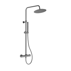 Swiss Aqua Technologies Shower column, thermostatic mixer + overhead shower + 2-spray hand shower, Brushed Metal (SATSSTKAURBGM)