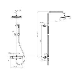 Shower column, thermostatic mixer + overhead shower + 2-spray hand shower, Brushed Metal (SATSSTKAURBGM)