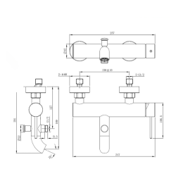  Aurum Wall-Mounted Bath Mixer 150 mm with Lever, Without Shower Set, Gun Metal (SATBAUR222BGM)