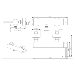  Aurum wall-mounted 150 mm lever Shower mixer without set, Matt Black (SATBAUR268C)