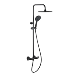 Swiss Aqua Technologies Aurum Shower Column with Thermostatic Mixer + 3-Function Hand Shower + Overhead Shower, Matte Black (SATSSTKEMC)