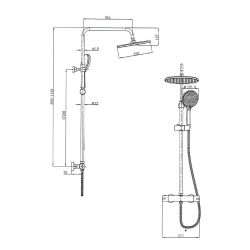 Aurum Shower Column with Thermostatic Mixer + 3-Function Hand Shower + Overhead Shower, Matte Black (SATSSTKEMC)  Aurum Shower Column with Thermostatic Mixer + 3-Function Hand Shower + Overhead Shower, Matte Black (SATSSTKEMC)