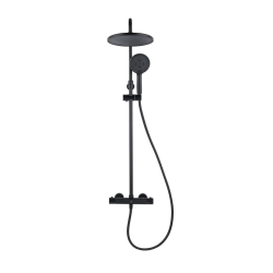 Swiss Aqua Technologies Aurum Shower Column with Thermostatic Mixer + 3-Function Hand Shower + Overhead Shower, Matte Black (SATSSTKEMC)