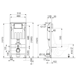  Wall-floor mounted support frame with Black flush plate (921228AN)