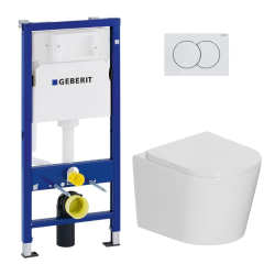 Geberit Duofix UP100 toilet support + Ceramia Tornado Rimless wall-hung toilet + SoftClose seat + white plate (CETORGEB1)