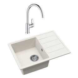 Swiss Aqua Technologies 62x44 cm inset sink with reversible granite drainer + single-lever mixer tap, white (SATSINKGE2W-SET)