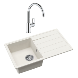 Swiss Aqua Technologies 76x44 cm inset sink with reversible granite drainer + single-lever mixer tap, white (SATSINKGE3W-SET)