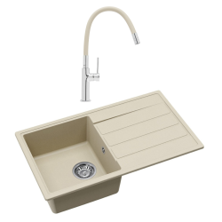Swiss Aqua Technologies 76x44 cm inset sink with reversible granite drainer + Neoperl® aerator mixer tap, jasmine (SATSINKGE3J-SET1)