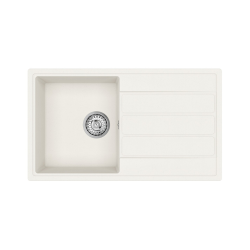  76x44 cm sink with reversible granite drainer to cast + mixer tap with 2-jet hand shower, white (SATSINKGE3W-SET1)