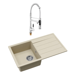 Swiss Aqua Technologies 76x44 cm inset sink with reversible granite drainer + mixer tap with 2-jet swivel arm, jasmine (SATSINKGE3J-SET2)