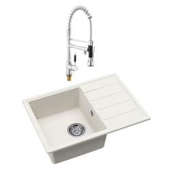 Swiss Aqua Technologies 62x44 cm inset sink with reversible granite drainer + mixer tap with swivel arm, 2 jets, white (SATSINKGE2W-SET2)