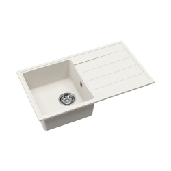  76x44 cm inset sink with reversible granite drainer + 2-jet mixer tap with swivel arm, white (SATSINKGE3W-SET2)