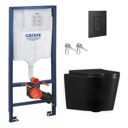 Grohe Rapid SL Frame + Ceramia Rimless wall-mounted toilet + SoftClose seat + Matt Black plate (RSLBLCETORKF0)