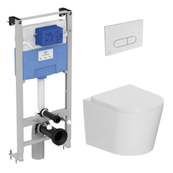 Ideal Standard 1.15 M freestanding support frame + Ceramia Rimless wall-hung toilet + SoftClose seat + White plate (PROSYSCETOR1)