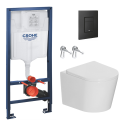 Grohe Rapid SL Frame+ Ceramia Rimless wall-hung toilet + Matt Black plate (RSLCETORKF0)